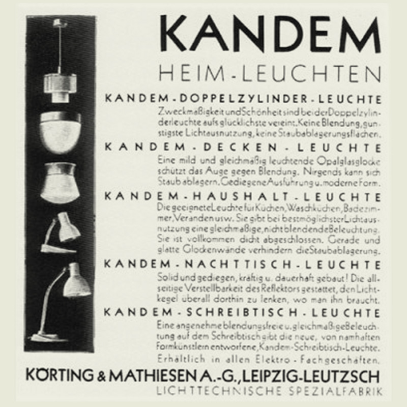Eine Annonce mit Kandem-Bauhaus-Leuchten von 1929